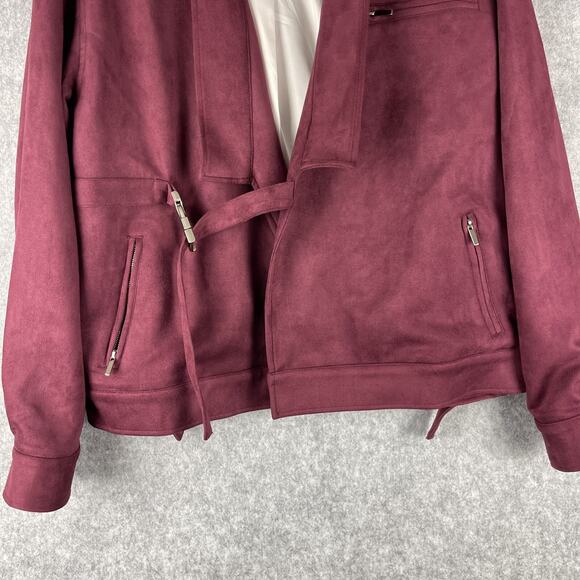 Cromwell Valley Faux Suede Moto Jacket Womens Large Burgundy Embroidered Stretch - Picture 3 of 16